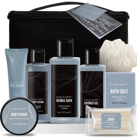 Bath Gift Sets for Men, 8 Pcs Luxury Spa Gift Basket Body Wash for Fathers Day Birthday