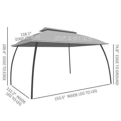 9.83-Ft X 13-Ft 10' X 13' Patio Gazebo Rectangle Beige Metal Polyester Roof Semi-Permanent Gazebo