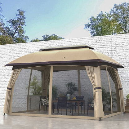 9.83-Ft X 13-Ft 10' X 13' Patio Gazebo Rectangle Beige Metal Polyester Roof Semi-Permanent Gazebo