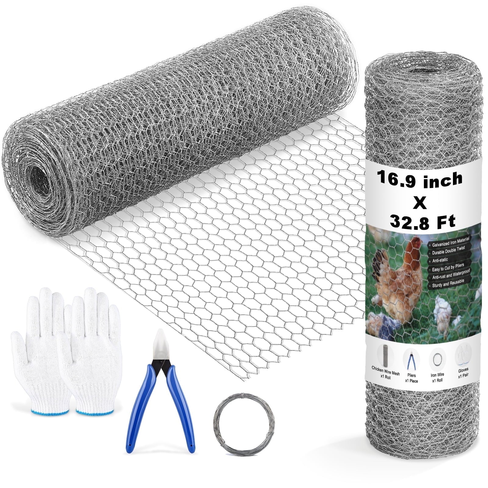 Chicken Wire Fencing Mesh 16.9Inx32.8Ft, 0.6'' Fences Hexagonal Silver