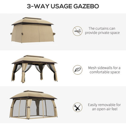 9.83-Ft X 13-Ft 10' X 13' Patio Gazebo Rectangle Beige Metal Polyester Roof Semi-Permanent Gazebo