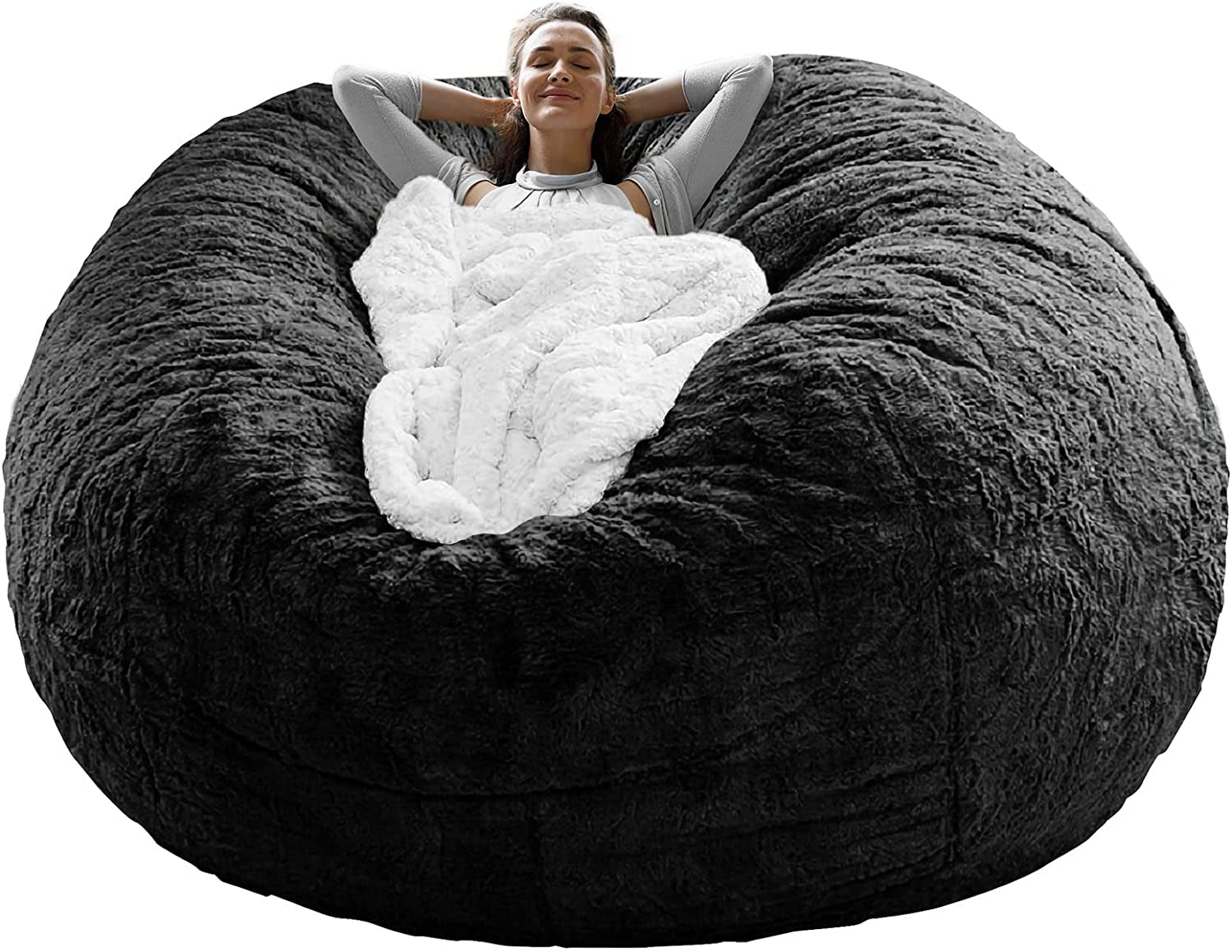 Bag Chair Coverit Was Only a Cover, Not a Full Bean Bag Chair Cushion,Big round Soft Fluffy PV Velvet Sofa Bed Cover, Living Room Furniture, Lazy Sofa Bed Cover,5Ft Black