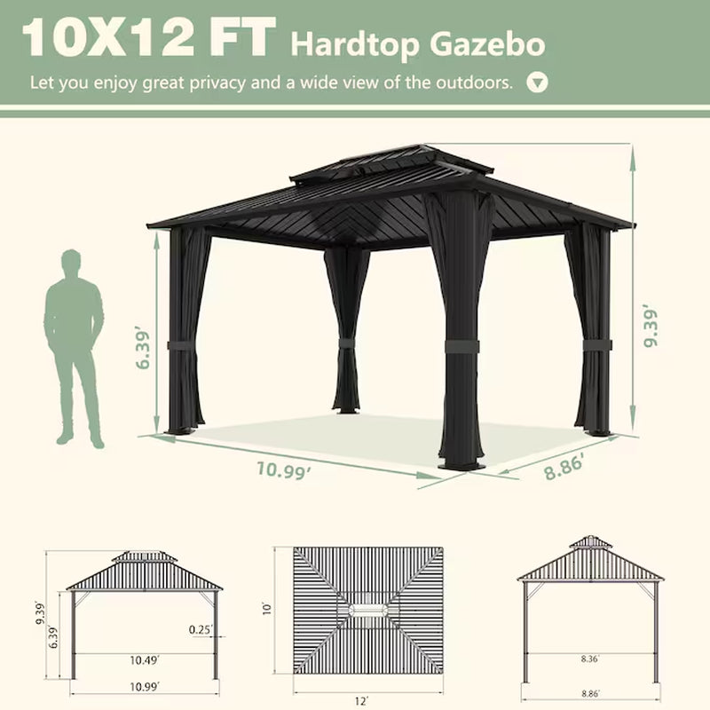 12-Ft X 10-Ft Hardtop Rectangle Black Metal Steel Roof Gazebo